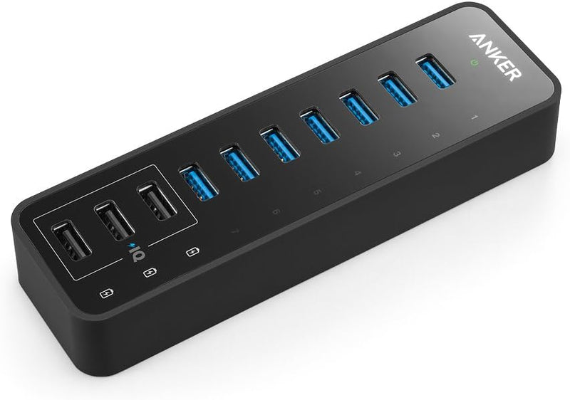 Anker 60W 7-Port USB 3.0 Datenhub mit 3 PowerIQ Ladeports kompatibel mit iPhone, iPad, Samsung, Moto