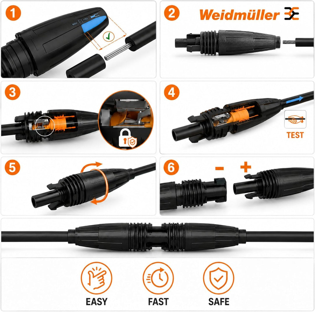 10 Stück Weidmüller 1422030000 PV-Stick PV Steckverbinder I Photovoltaik-Steckverbinderset 1.500 V D