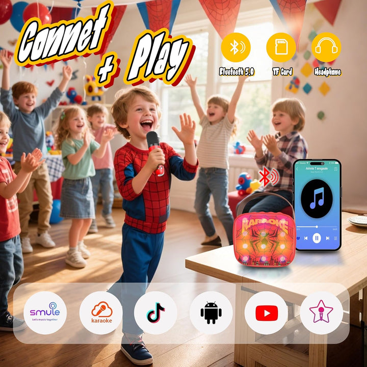Spider Karaoke Maschine Kinder mit 2 Bluetooth Mikrofon, Spider Spielzeug für Kinder 3 4 5 6 7 8-12