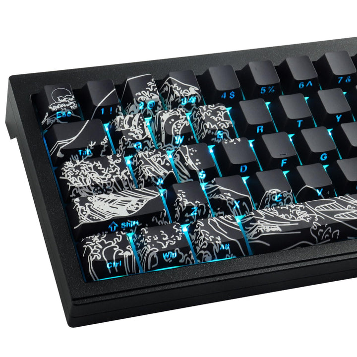 Sunzit PBT Keycaps 135 Tasten Custom Keycaps Cherry Profile Dye-Sub Tastenkappen Set Schwarz Welle V