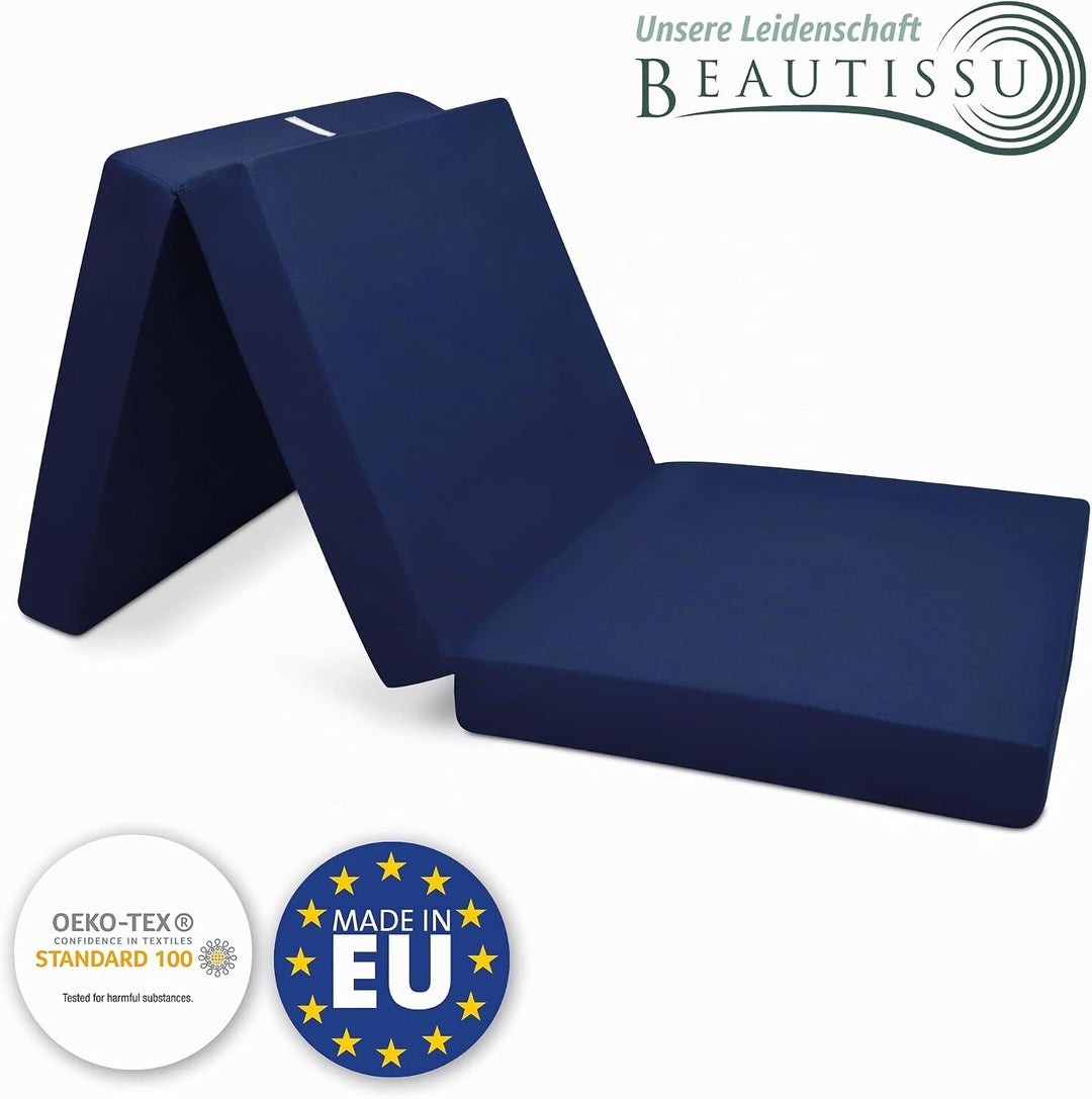 Beautissu Klappmatratze Gästebett klappbar Faltmatratze mit Tragegriff | 60x190cm Dunkelblau faltbar