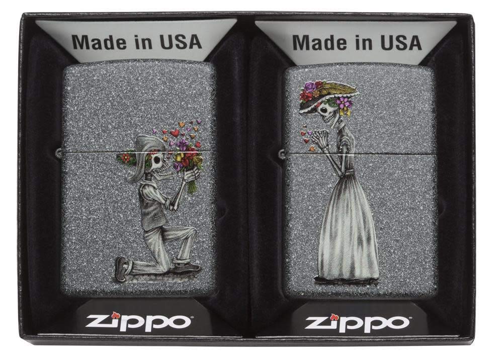 Zippo 28987 60002305 PL Day of Dead Skulls Set Feuerzeug, Messing, Edelstahloptik, 1 x 3,5 x 5,5 cm