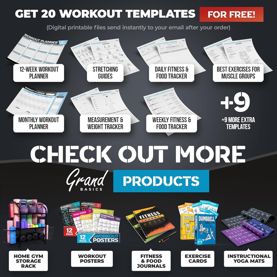 GRAND BASICS Laminiertes grosses Workout-Poster-Set – perfekte Workout-Poster für das Fitnessstudio