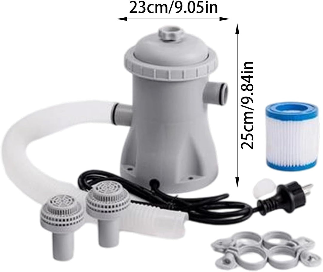 Pool Filterpumpe oberirdisch, 16W Pool Filterpumpe Komplettset mit Schlauch, leise versiegeltes ABS-
