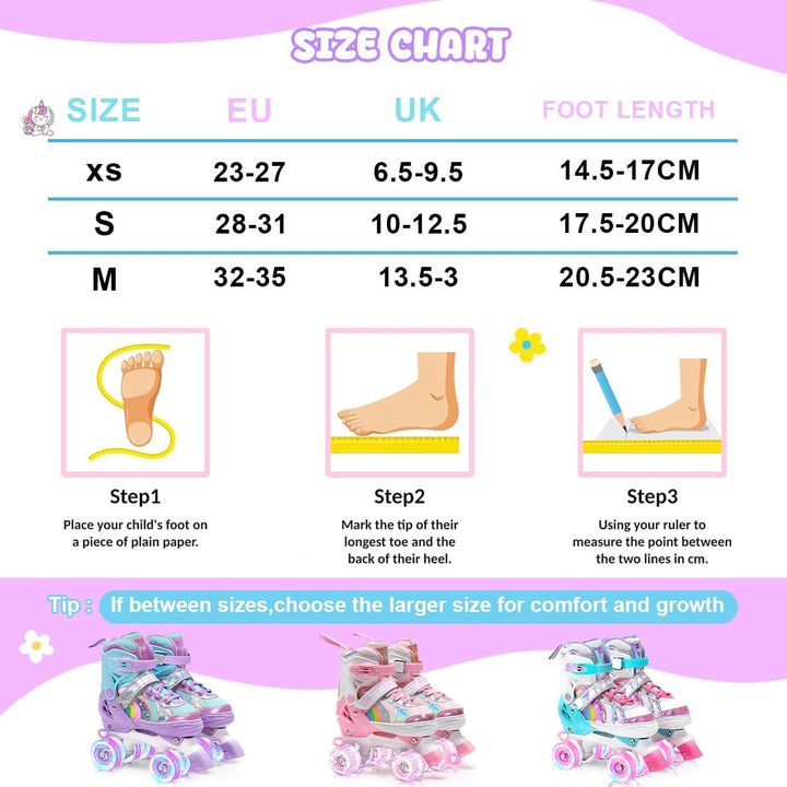 OLYSPM Rollschuhe Kinder Rollschuhe Verstellbar Rollschuhe Damen,LED Rollschuhe und 4 Grössen verste