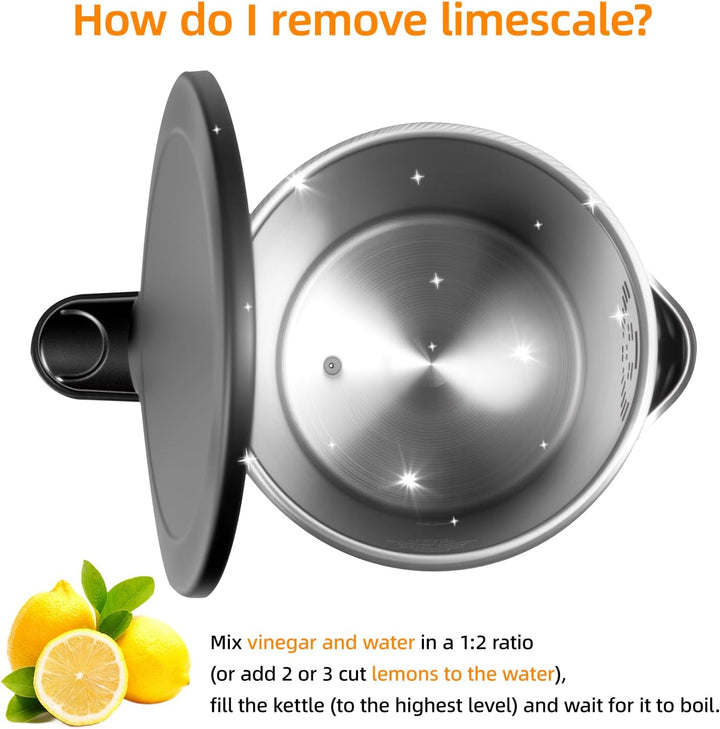 Carehabi Wasserkocher mit Temperatureinstellung 1.7 Liter Wasserkocher Edelstahl Schwarz 40°C-100°C