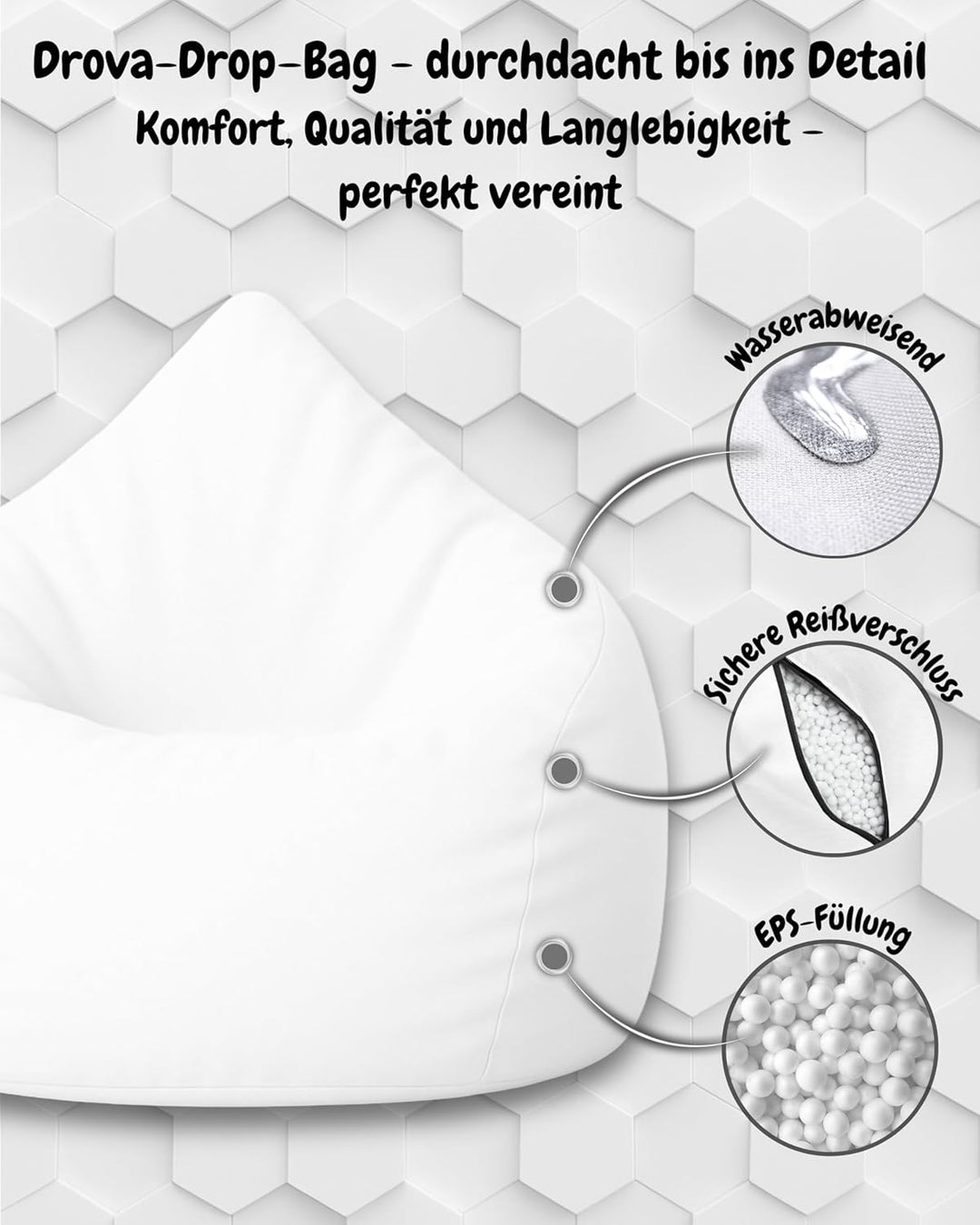 PATCH HOME Patchhome Sitzsack Tropfenform mit Reissverschluss Nachfüllbar - für In &amp; Outdoor - mit S