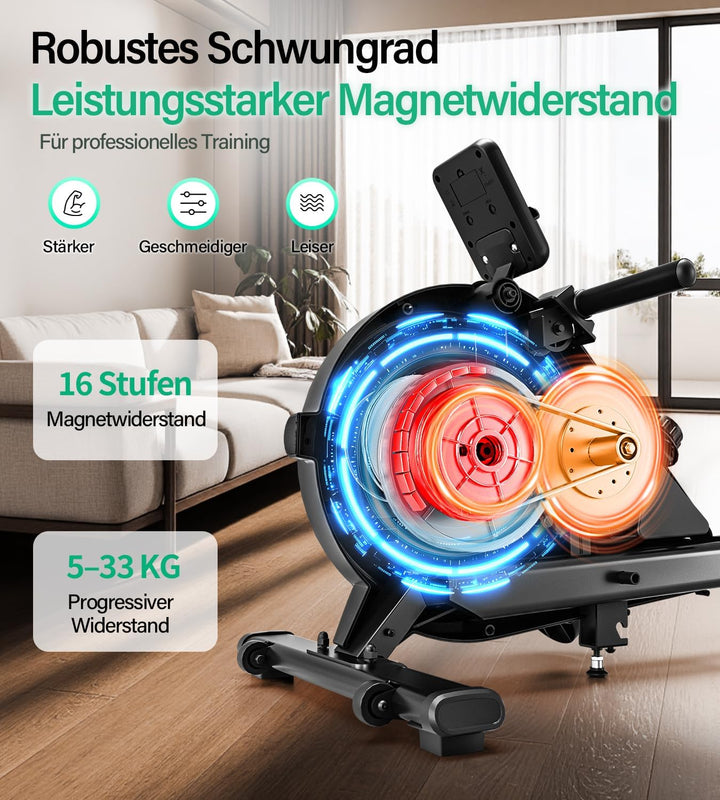 Rudergerät für Zuhause, DMASUN Magnetisches Rudergerät mit 16 Widerstandsstufen, Upgrade Doppel-Slid