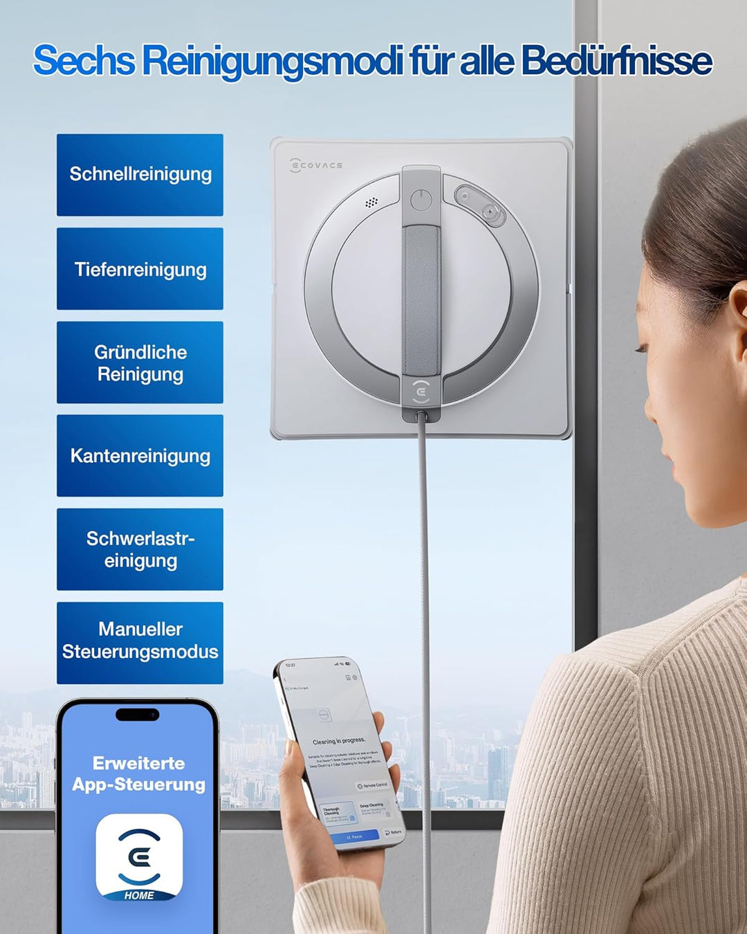 ECOVACS WINBOT W2 PRO Fensterputzroboter, 3-Düsen-Wassersprüher, 10-Stufen-Schutzsystem, Win-SLAM 4.