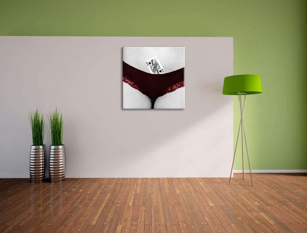 Pixxprint Spielkarte in Höschen von Frau als Leinwandbild/Grösse: 70x70 cm/Wandbild/Kunstdruck/ferti