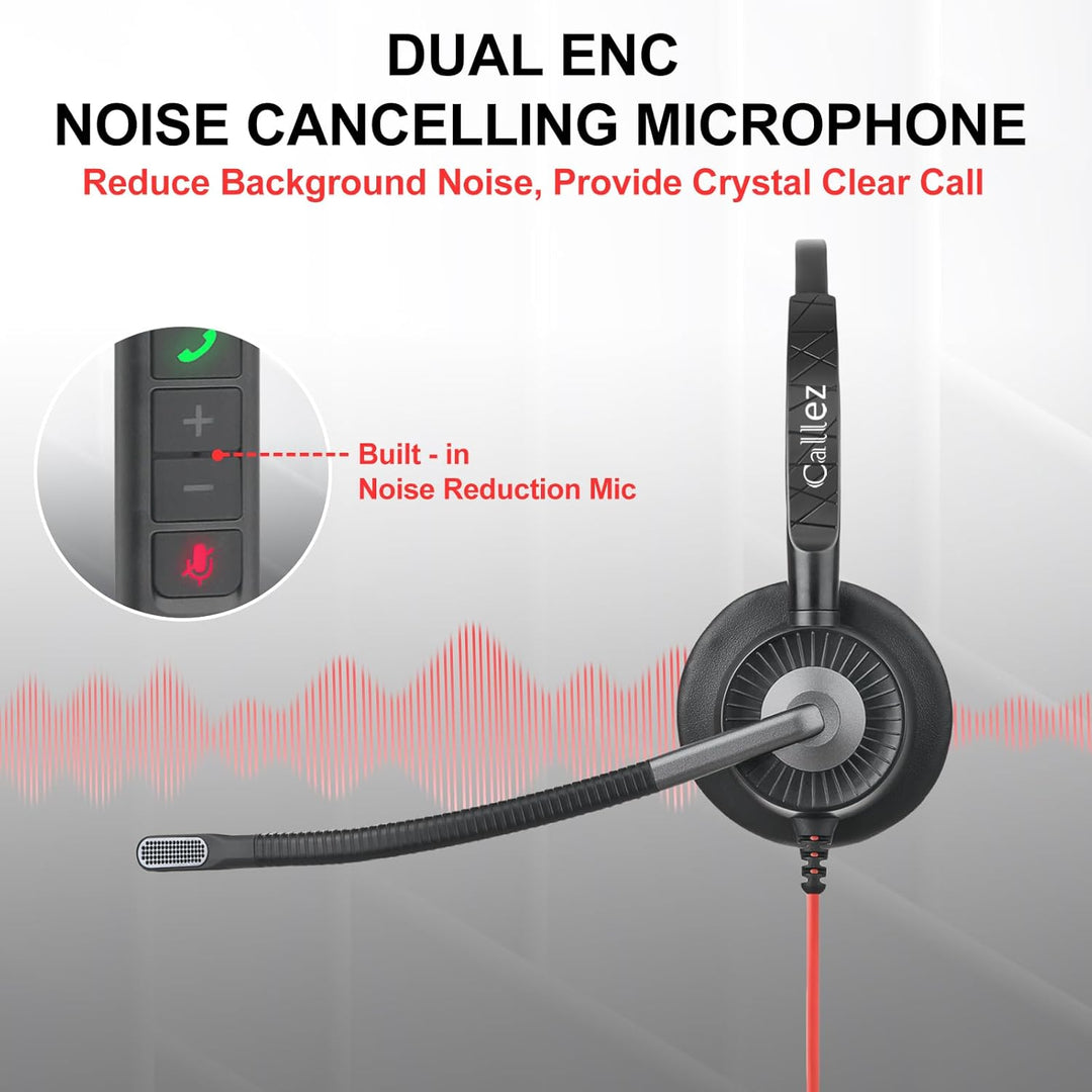Callez USB Headset mit Mikrofon für PC, Headset Laptop mit ENC Dual Noise Cancelling Mikrofon, USB K