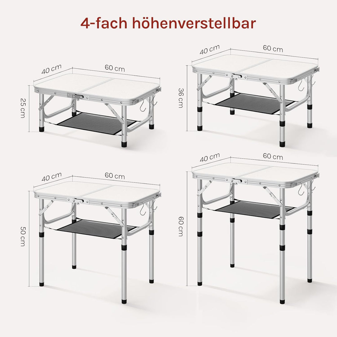 WOLTU Klapptisch Höhenverstellbar 25/36/50/60 cm, 60x40cm Tischplatte, mit Aufbewahrungsnetz und Hak