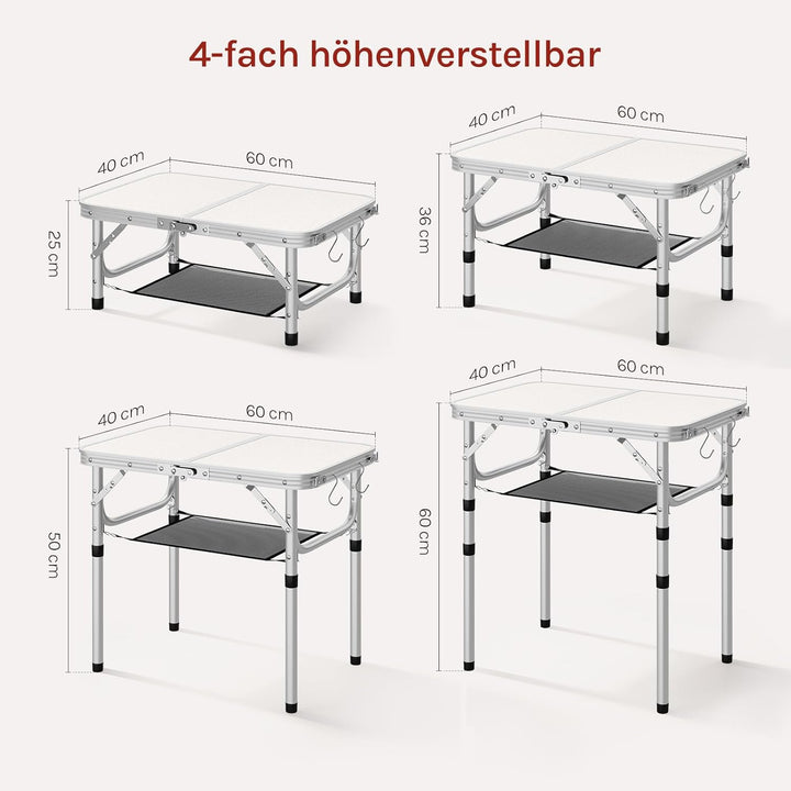 WOLTU Klapptisch Höhenverstellbar 25/36/50/60 cm, 60x40cm Tischplatte, mit Aufbewahrungsnetz und Hak