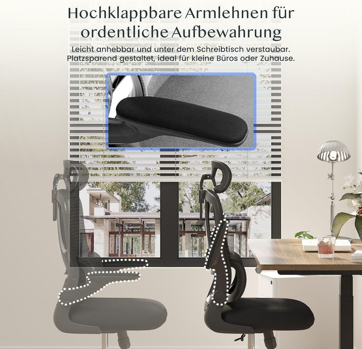 FLEXISPOT Ergonomischer Bürostuhl, Schreibtischstuhl mit 2D-Kopfstütze, Klappbare Armlehnen & Dynami