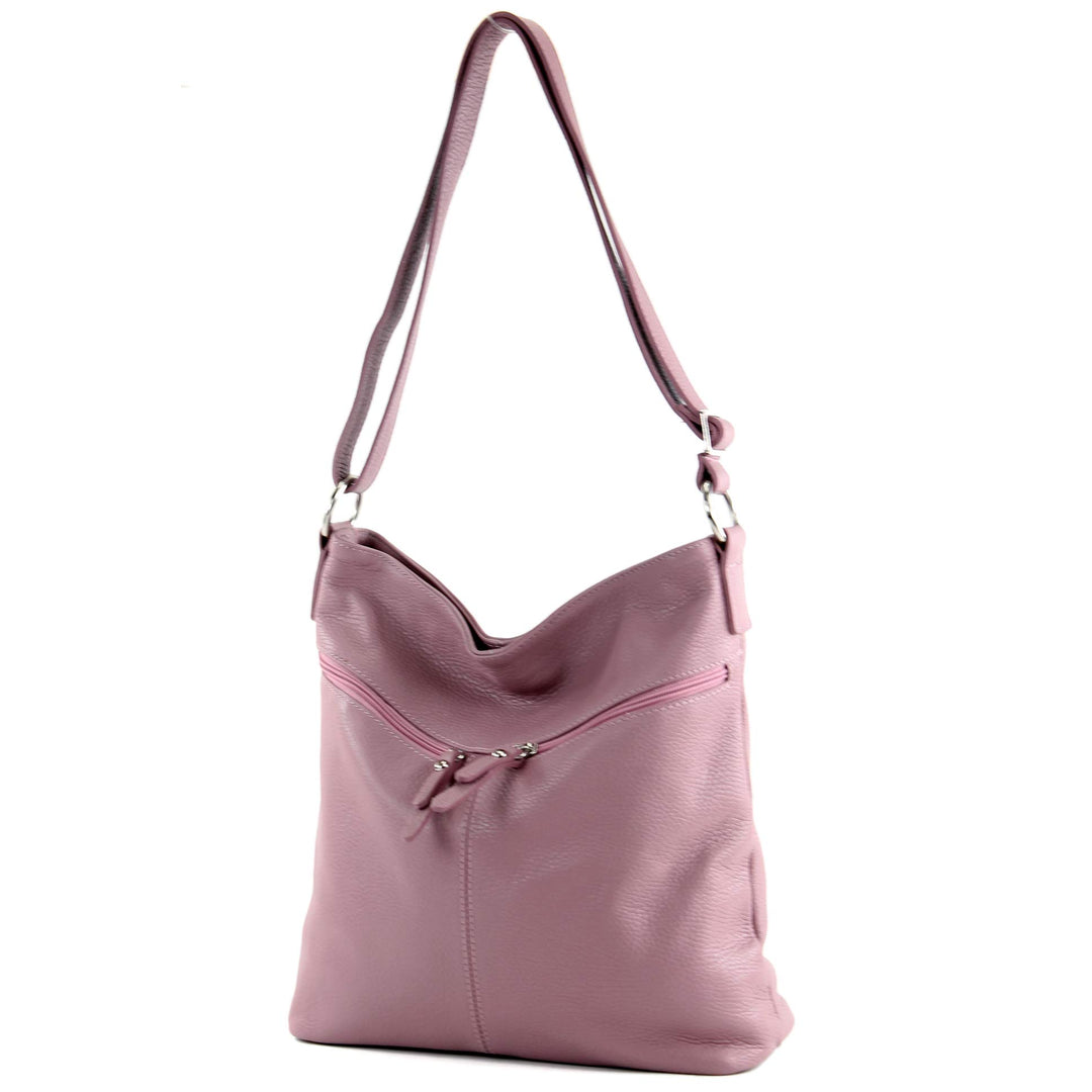 modamoda de - T196 - ital Umhängetasche Schultertasche aus Leder Altrosa, Altrosa