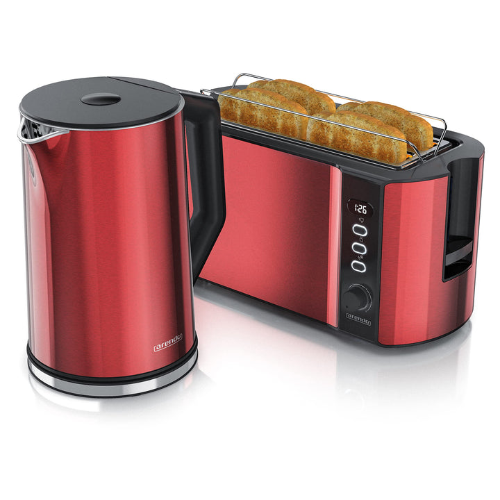 Arendo - Wasserkocher mit Toaster SET Edelstahl Rot, Wasserkocher 1,5L, 40° 100°C Warmhaltefunktion