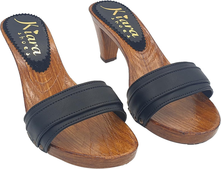 Kiara Shoes Bequemes und leichtes Obermaterial aus Leder für Damen-Clogs – Made in Italy - K5104 P N