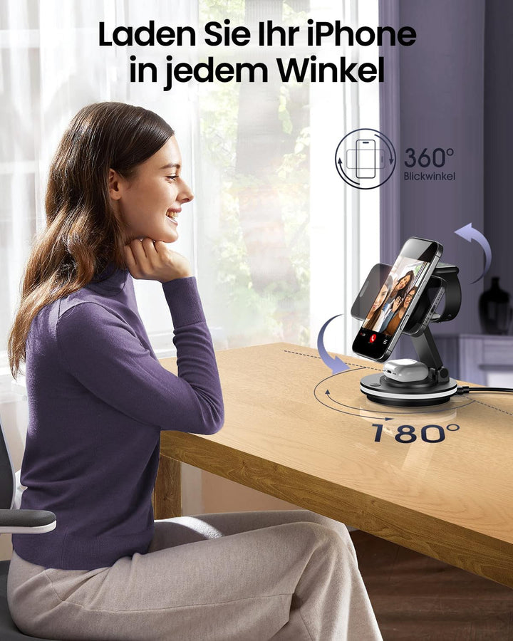 Mag-Safe Ladegerät,3 in 1 Faltbar Ladestation für Apple Watch und iPhone & Airpods,Wireless Charger