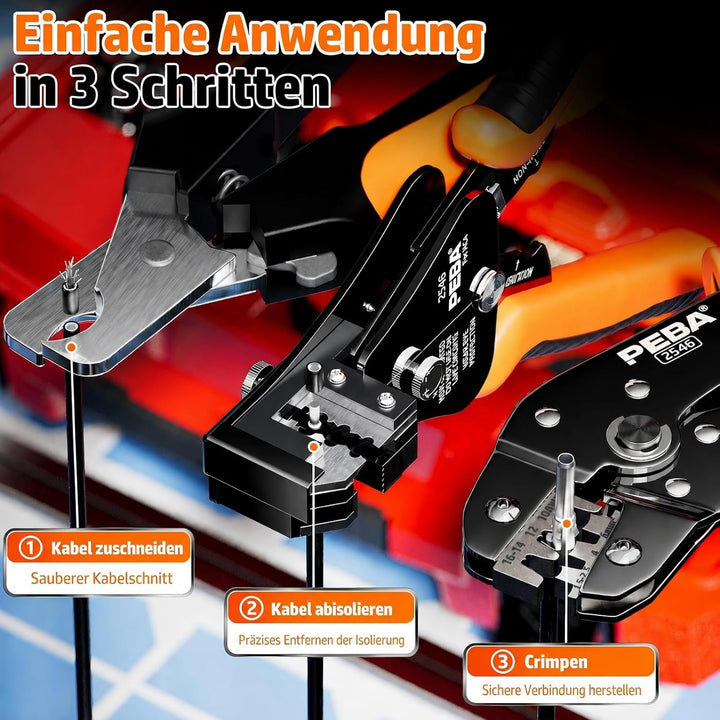 PEBA Solar Crimpzange Set für 1.5-6.0mm² Solarpanel PV Kabel, Inkl. Kabelstecker Stecker,Abisolierza