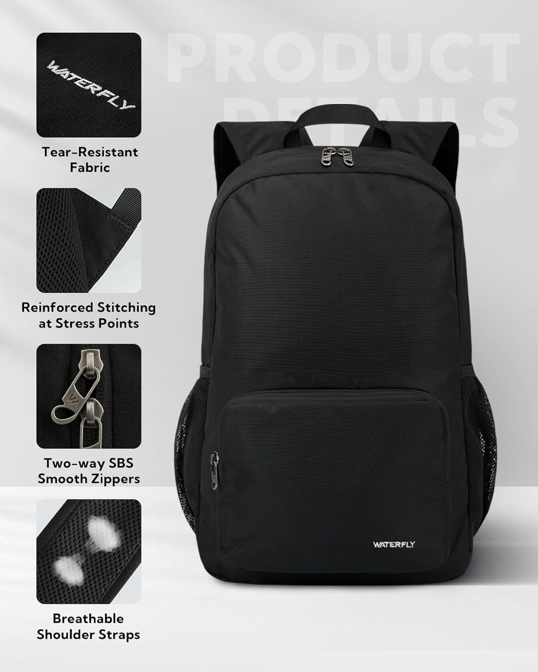 WATERFLY Rucksack Faltbar Tagesrucksack 20L: Wanderrucksack Faltrucksack Leicht Klapprucksack Daypac