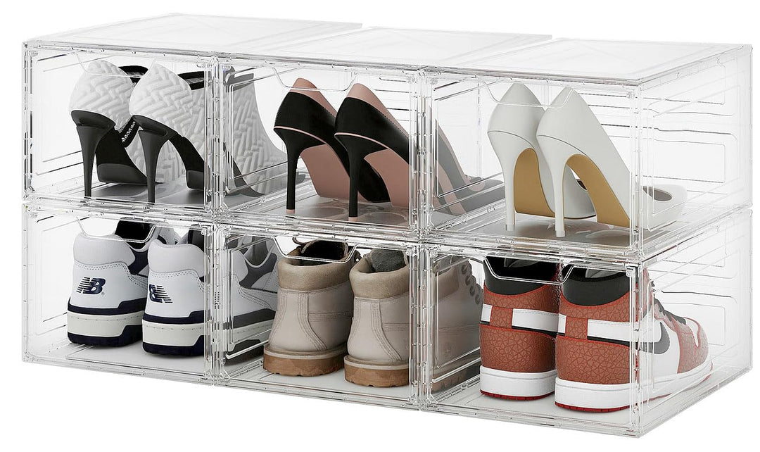 Carlo Milano Schuhregale Kunststoff: 6er-Set Transparente Schuhbox, stapelbar, bis Grösse 47, Magnet