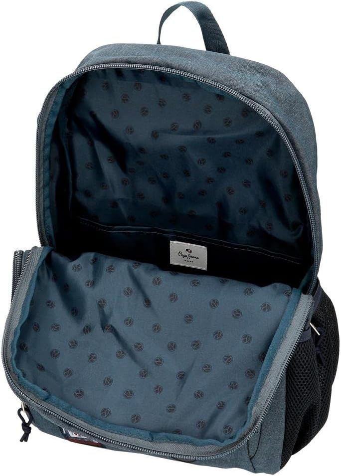 Pepe Jeans Kay Schulrucksack mit zwei Fächern und Trolley, 15,6 Zoll, Blau, 32 x 45 x 15 cm, Polyest