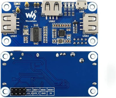 PoE Ethernet/USB HUB HAT for Raspberry Pi Zero/Zero W/Zero WH, 3X USB 2.0 Ports, 10M / 100M RJ45 Por
