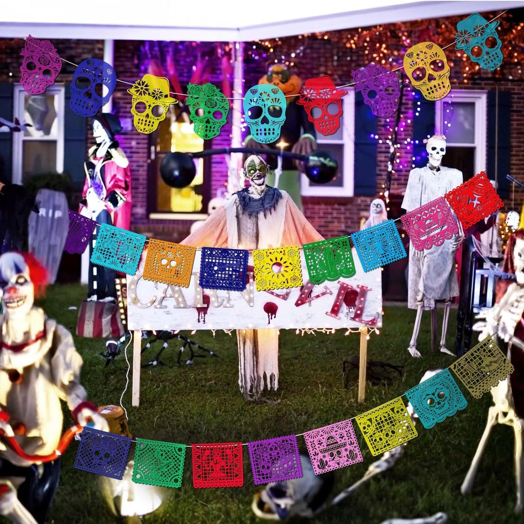HOWAF 27 Dia De Los Muertos Deko Tag der Toten Banner Filz Dia De Los Muertos Girlande Mexiko Hallow