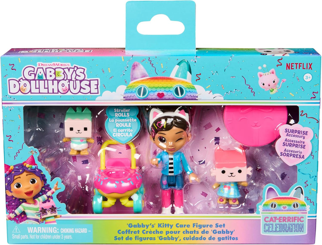 DreamWorks GABBY'S Dollhouse - Kitty Care Figuren Set, Gabby mit 2 Katzenfiguren und Kinderwagen, ab