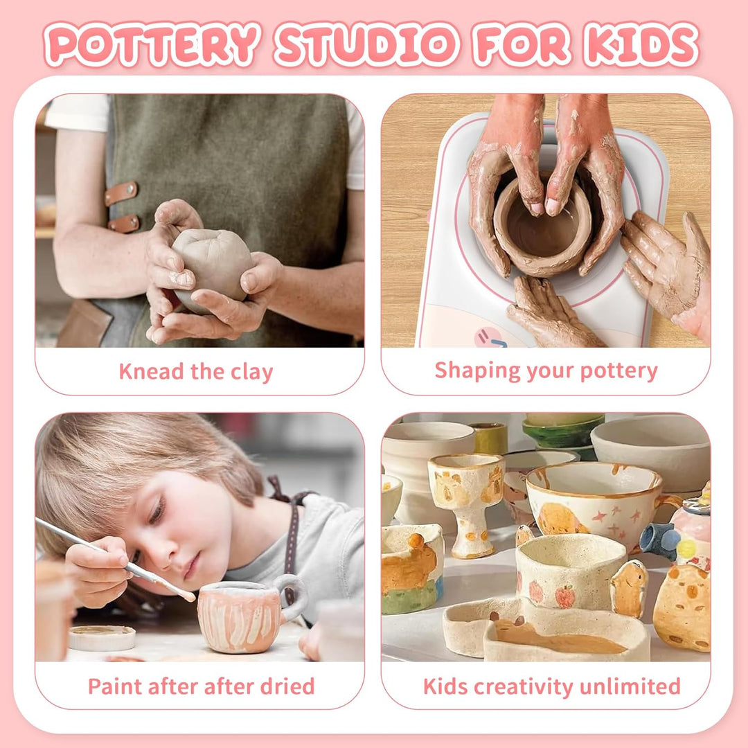 Skirfy Töpferset für Kinder, Töpferscheibe Elektrisch für Kinder, Mini Töpferscheibe mit Töpferton,T
