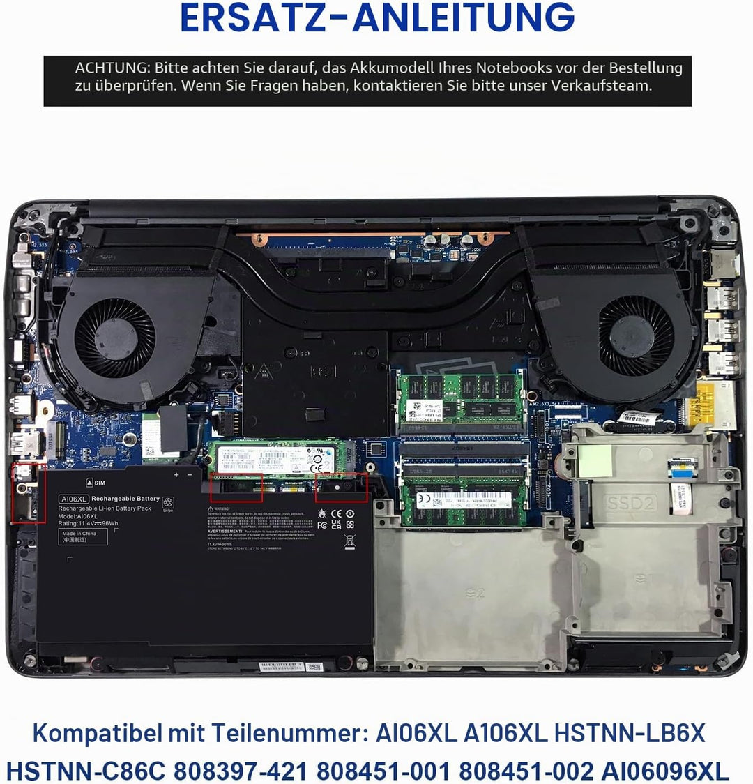 ASUNCELL 96Wh AI06XL Laptop Akku für HSTNN-LB6X HSTNN-C86C 808397-421 808451-001 808451-002 AI06096X