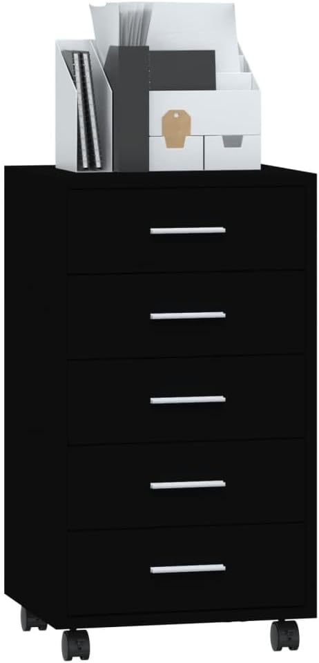 Nachttisch mit 5 Schubladen, Beistellschrank mit Rollen, Kleiner Schrank, Büroschrank, Rollcontainer