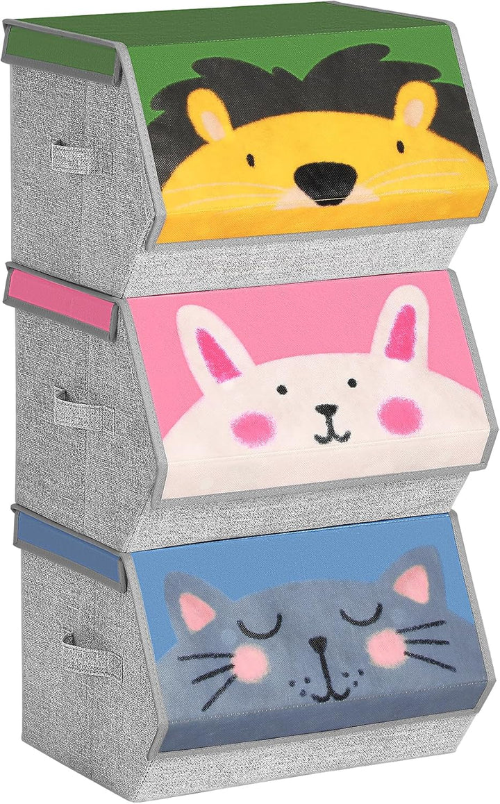 SONGMICS Aufbewahrungsboxen, 3er Set, Faltboxen, Stoffboxen mit Griffen, Organizer, magnetischer Dec