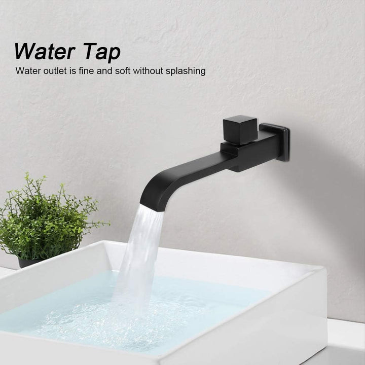 Wandarmatur, Mattschwarz, Kaltwasserhahn, Waschtischarmatur, Wasserhahn, Messing G1 / 2 für Küche, B