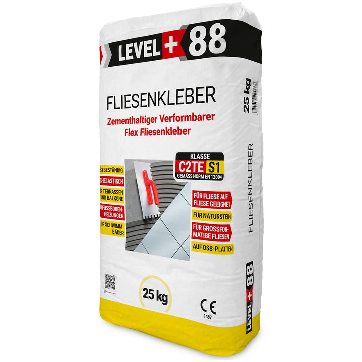 Level Plus 88 Fliesenkleber Flexkleber 25kg Flexmörtel C2TE S1 Steinkleber Klebemörtel Grau Innen Au