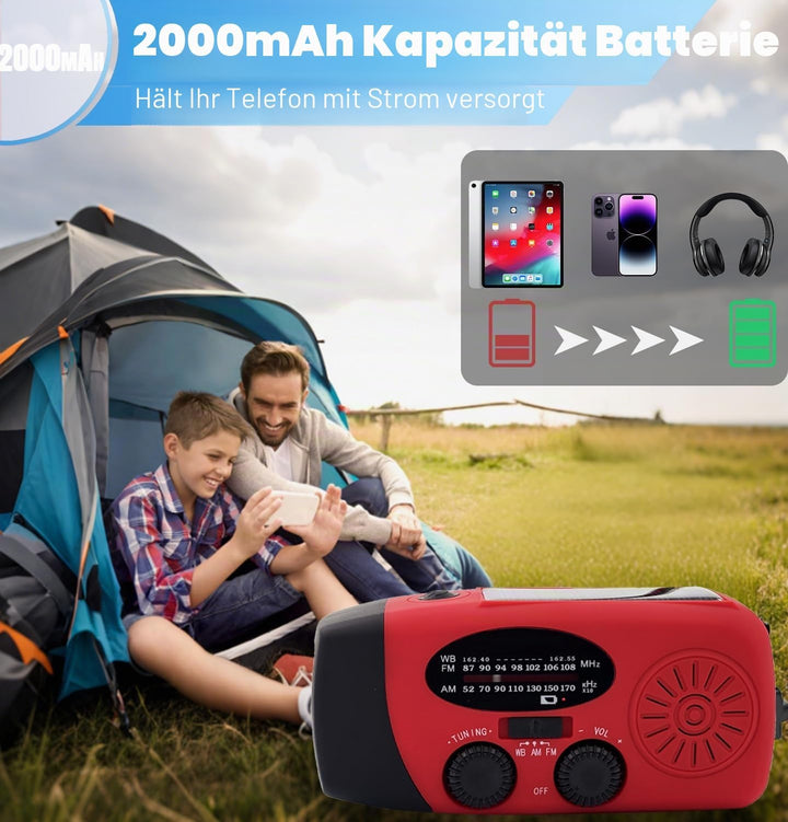 Notfall-Wetterradio AM/FM/NOAA mit 2000 mAh Red, Red