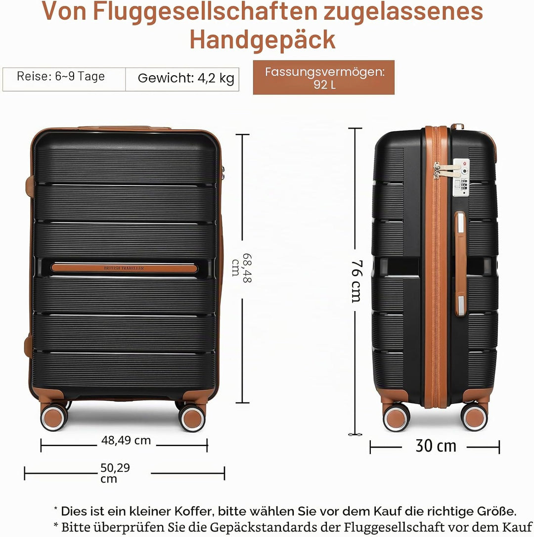 British Traveller Koffer Trolleys Set Hartschalenkoffer Reisekofferset 100% PP Handgepäck Rollkoffer