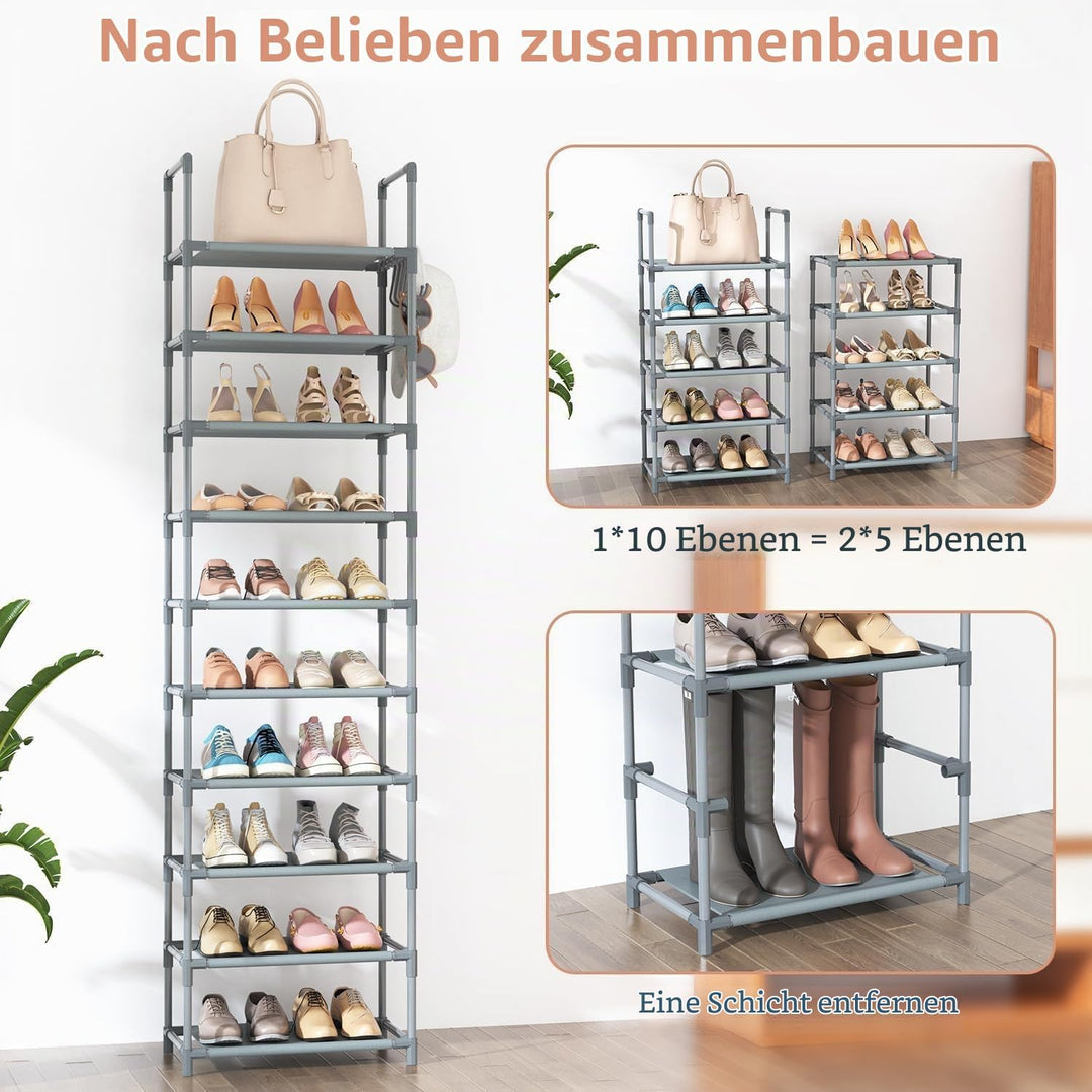 Schuhregal mit 10 Ebenen, Schuh-Organizer für 20-25 Paar Schuhe, offener Schuhschrank hoch, Schuhstä