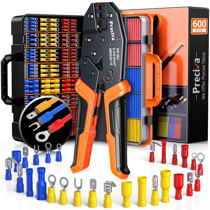 Preciva Crimpzange Set mit 600 Teilen (490 Kabelverbinder + 110 Schrumpfschläuche) aderendhülsen set