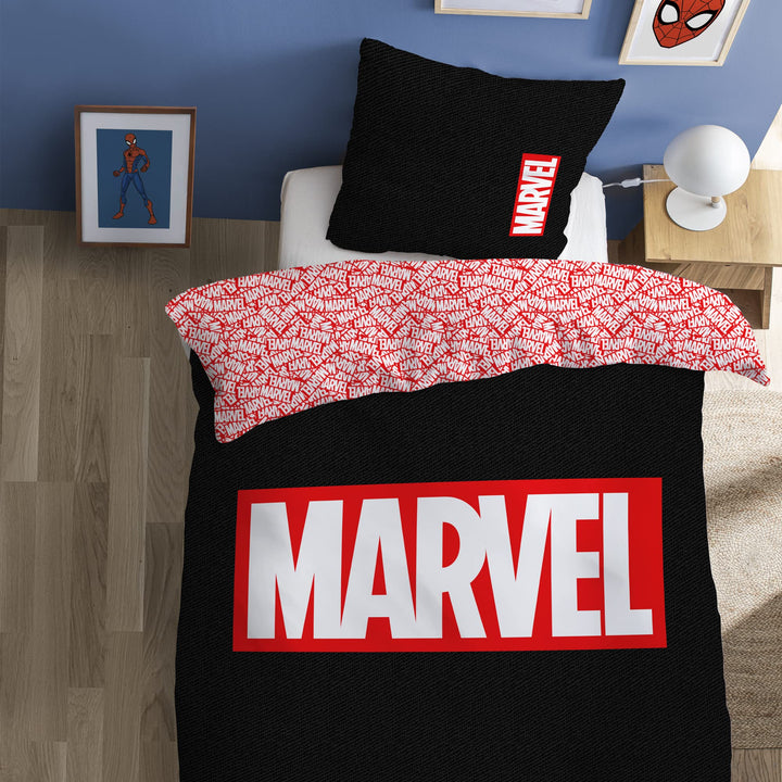 CTI Marvel Home Identity Bettwäsche, 3 Stück, Bedruckt, 100 % Baumwolle, 140 x 200 cm, Schwarz / Rot