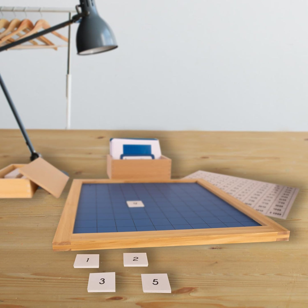 Hunderterbrett mit Arbeitskartei, 100 Auftragskarten - Montessori-Material Hundertertafel zum Zahlen