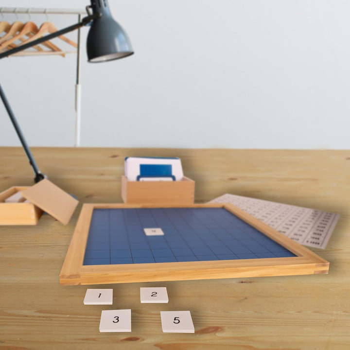 Hunderterbrett mit Arbeitskartei, 100 Auftragskarten - Montessori-Material Hundertertafel zum Zahlen