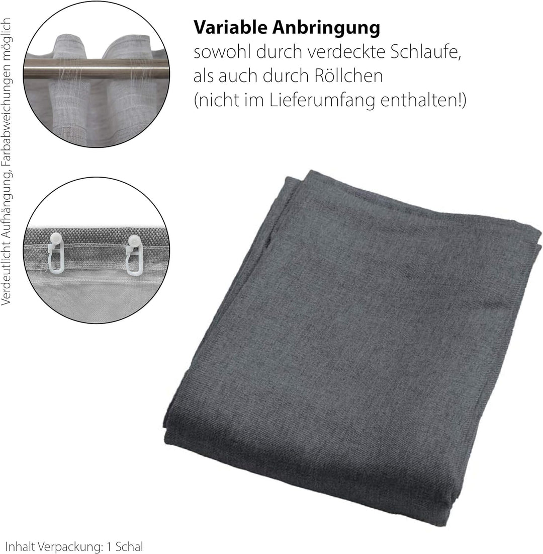 Homing blickdichter Vorhang Uni Gardine Graphit einfarbig abdunkelnd weich Akustik Gardine Wohnzimme