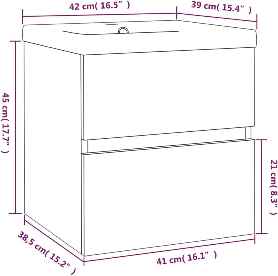 WIFESE Waschbeckenschrank mit Einbaubecken 42x39x18,5 cm Grau Sonoma Holzwerkstoff Waschtischuntersc