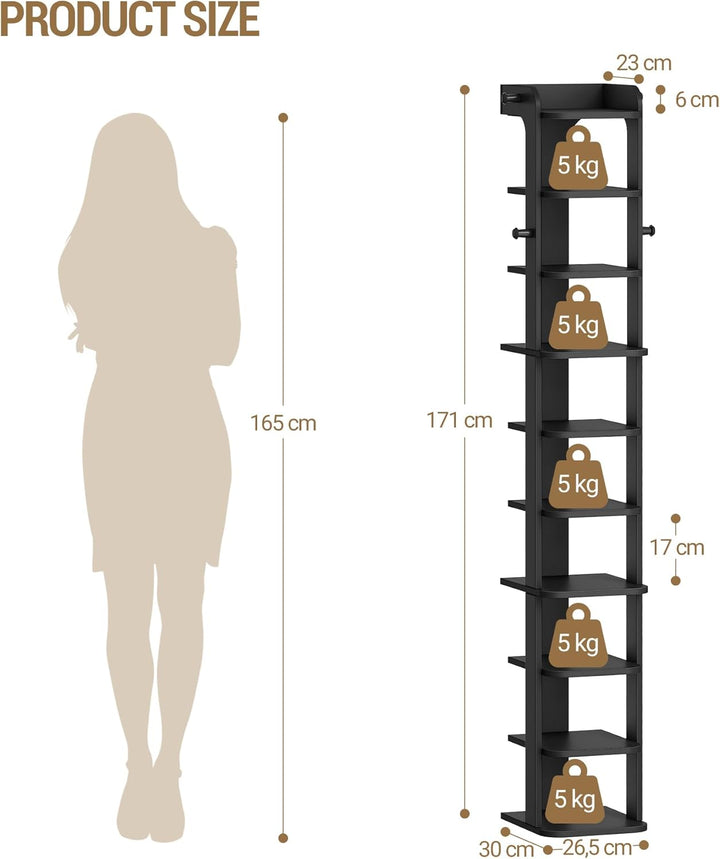 Hzuaneri Schuhregal, Schuhablage mit 10 Ebenen, Holz-Schuh-Organizer mit Haken, Verstellbar, Platzsp