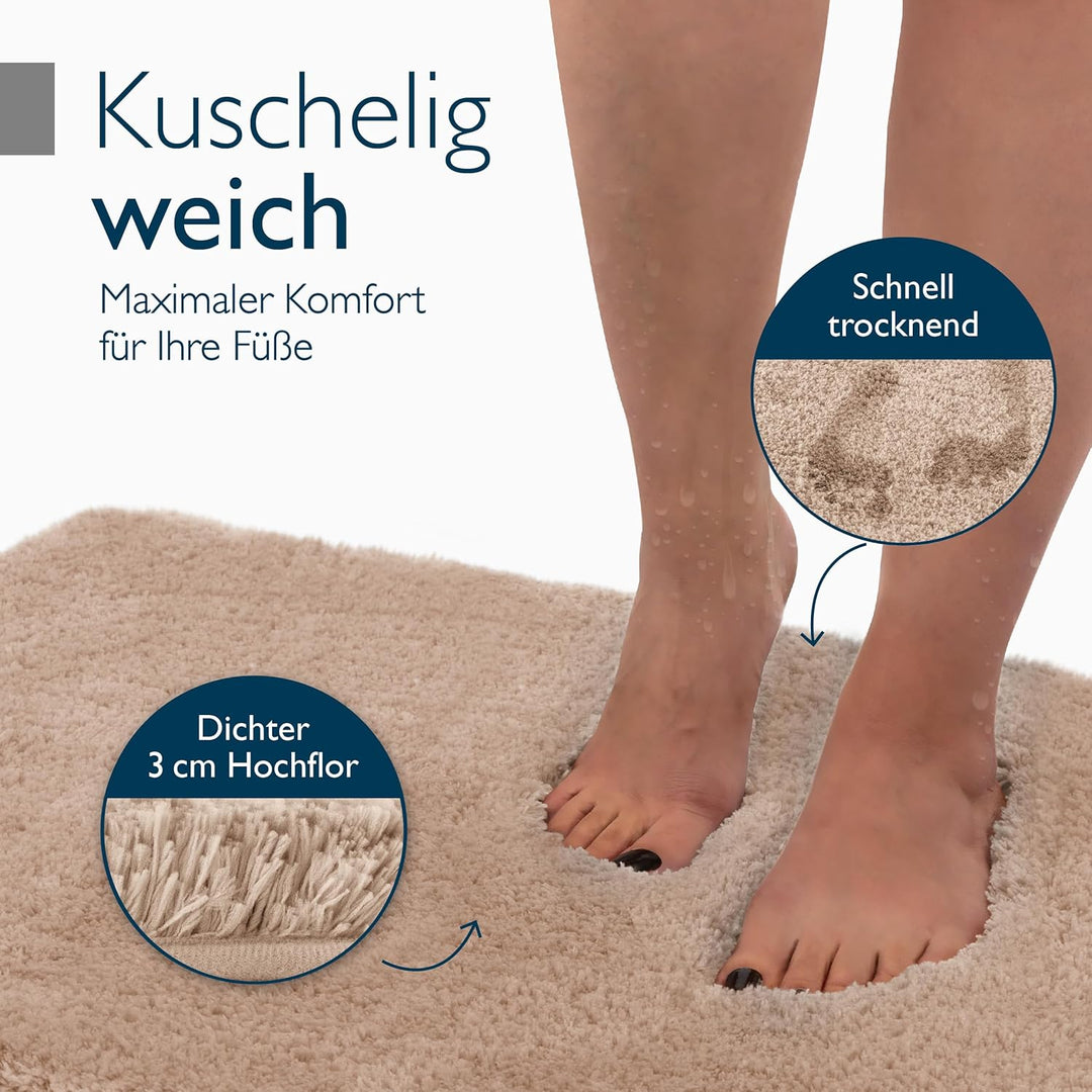 Beautissu Badematte rutschfest 100x60 cm – Duschvorleger Hochflor Badteppich rutschfest Waschbar Sha
