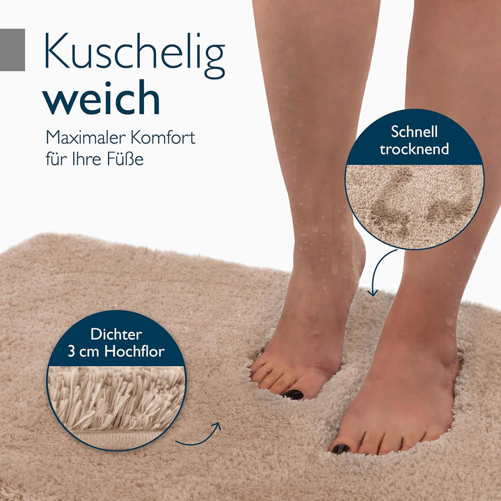 Beautissu Badematte rutschfest 120x70 cm – Duschvorleger Hochflor Badteppich rutschfest Waschbar Sha