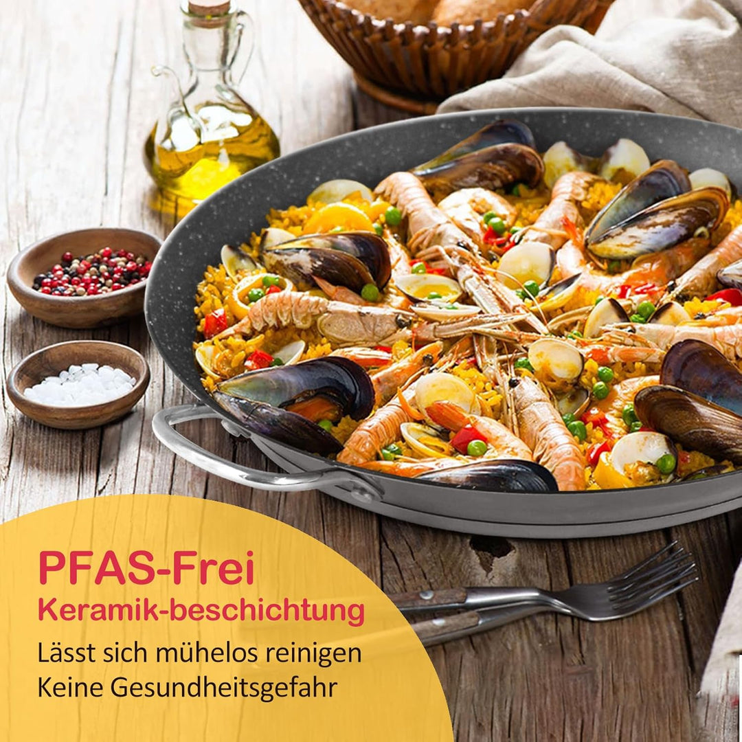 ROSSETTO Paella Pfanne 36 cm, hochwertiger 18/10 Edelstahl, für 6 Personen, Professionelle Robuste P
