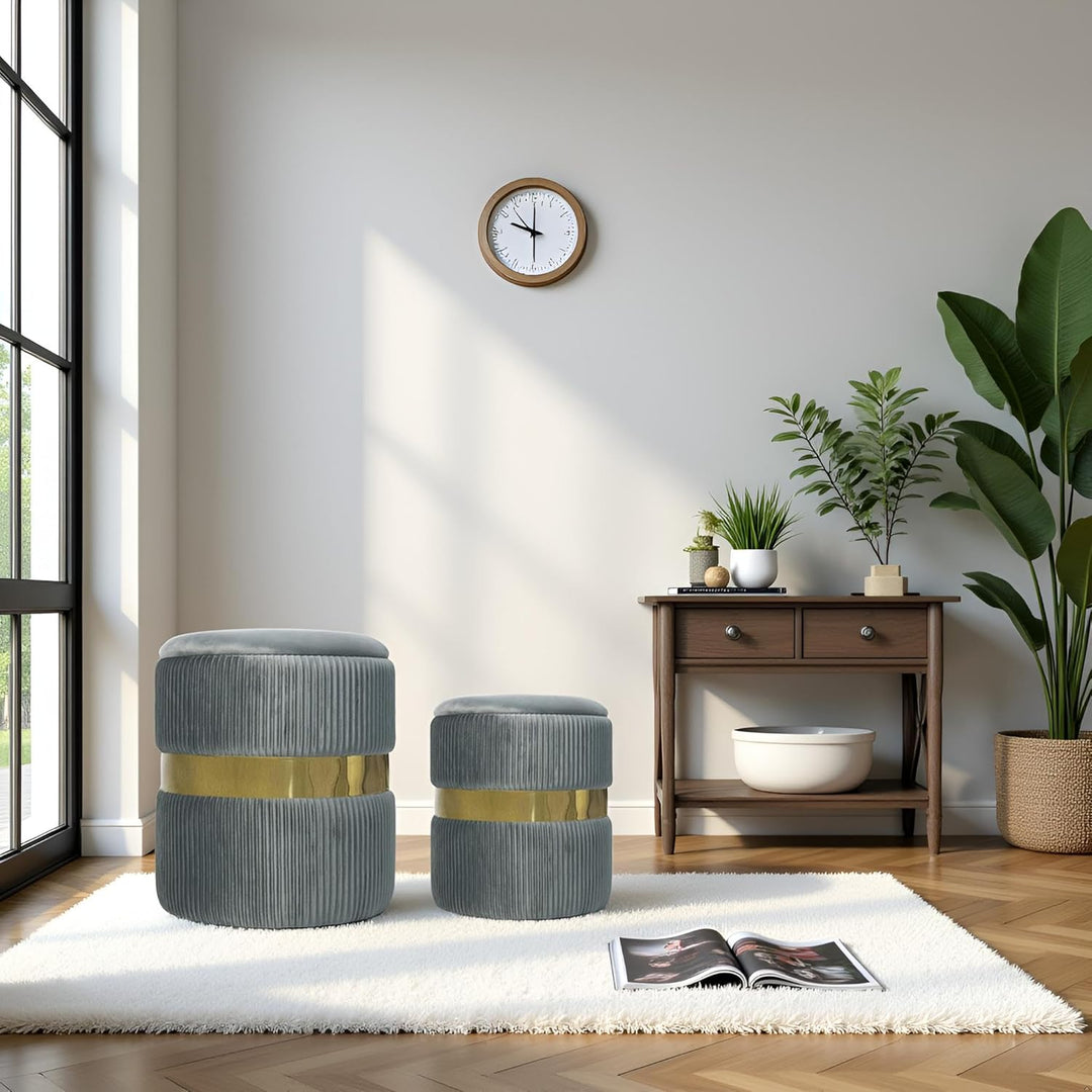 2er-Set Hocker mit Stauraum Samt Sitzhocker Rund Schminktisch Hocker Aufbewahrungshocker für Wohnzim