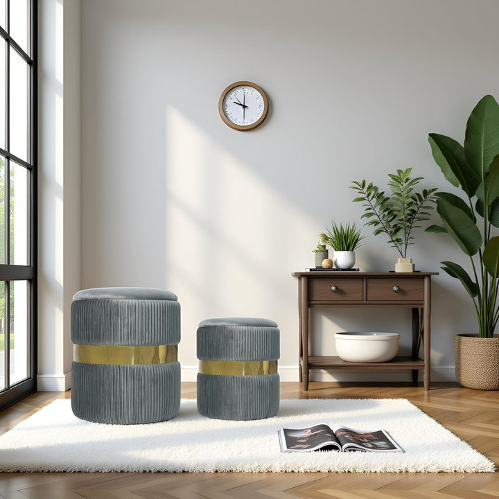 2er-Set Hocker mit Stauraum Samt Sitzhocker Rund Schminktisch Hocker Aufbewahrungshocker für Wohnzim